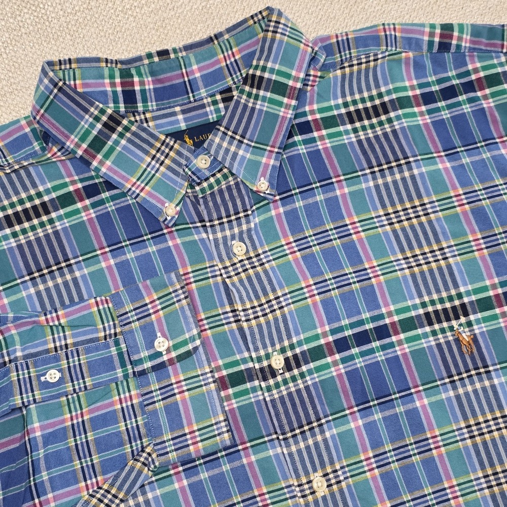 Ralph Lauren Shirt Mens Size 3XB Blue‎ Green Plaid Classic Fit Button Down